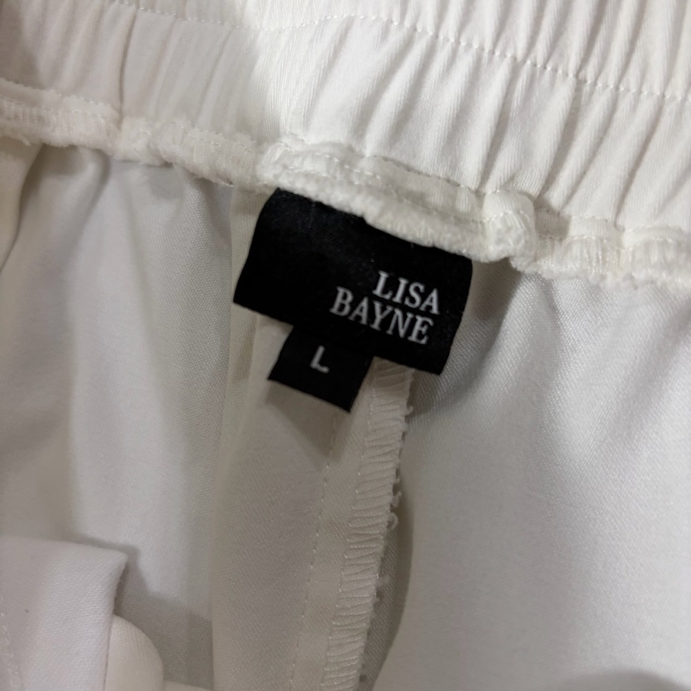 Lisa Bayne White Cropped Wide Leg Side Zip Pants Sz L Quiet Luxury Coastal - Picture 8 of 14
